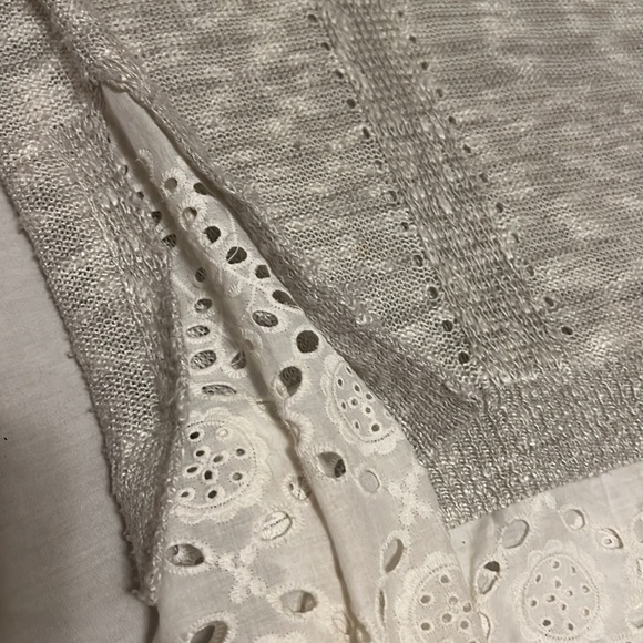 Mystree, Mix Media, Knit, U-Neck,Slit on each side Sweater, Light Taupe/Beige, L - Picture 6 of 8